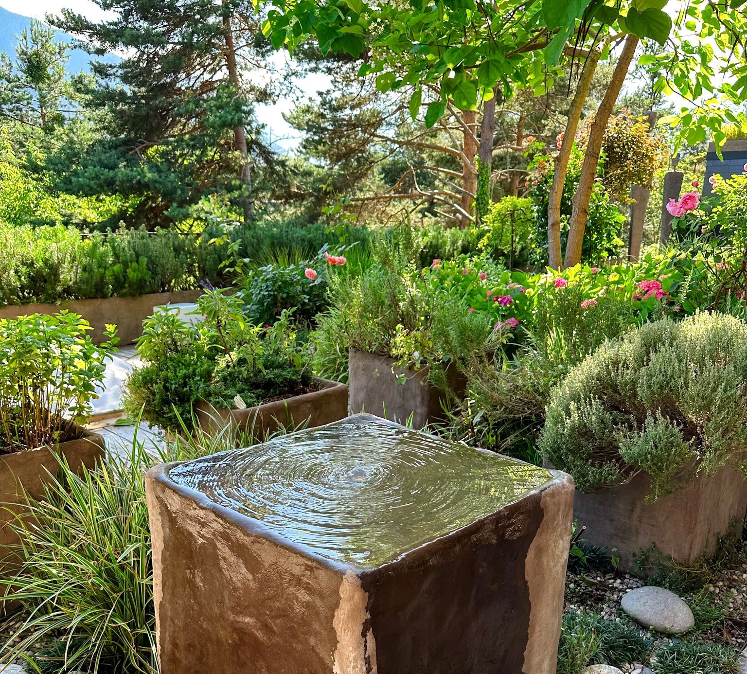 Brunnenwürfel mit ruhiger Wasserfläche